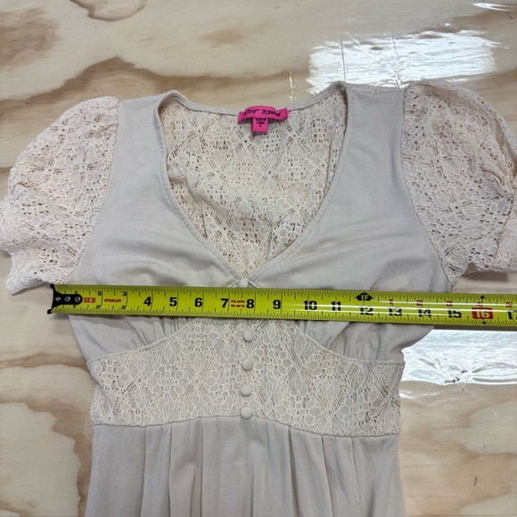 Betsey Johnson Mosaic Lace Puff-Sleeve Midi Dress Crochet Back Cream Sm JL408532 - Picture 13 of 15